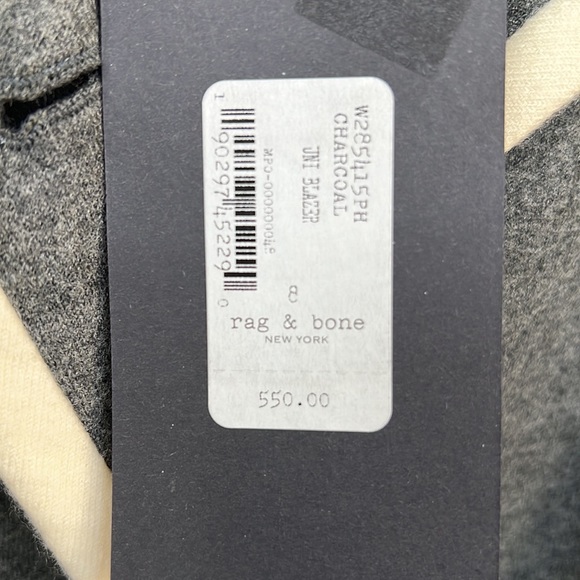 NWT Rag and Bone blazer, size 8. Charcoal with off-white trim. - Picture 4 of 4
